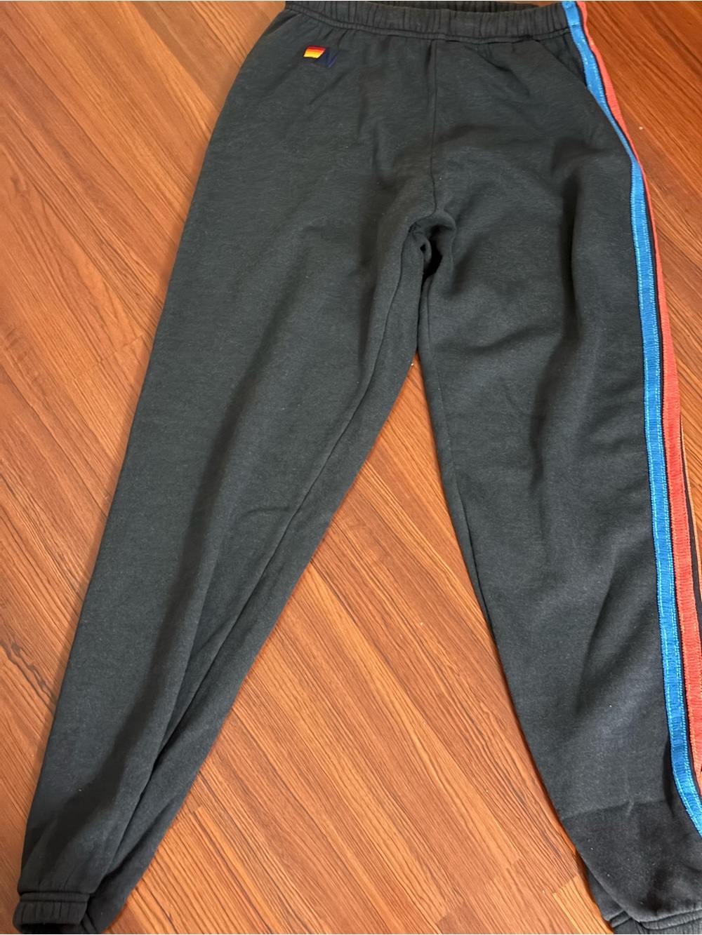 Aviator Nation Black Jumpsuit-Style Romper with Blue & Orange Side Stripes